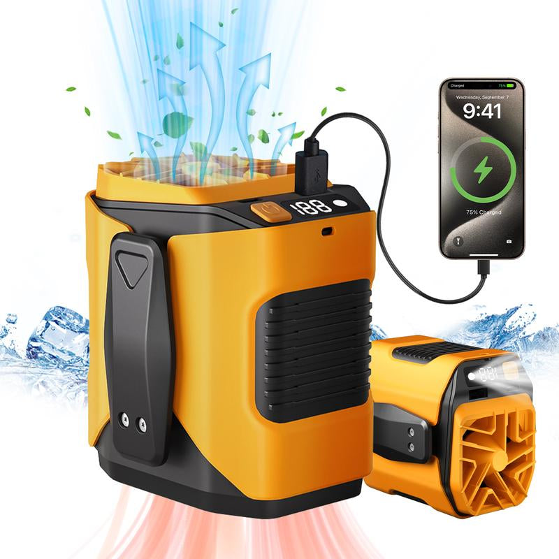 Upgrade Personal Portable Waist Clip Fan,Rechargeable 5000Mah Battery Power Bank,10 Speeds 5300RPM Strong Airflow, LED Light, up to 8H of Working Time, Hands-Free Hanging Neck Fan, Wearable Belt Fan for Camping, Outdoor, Jobsite,Farms,Traveling,Fishing