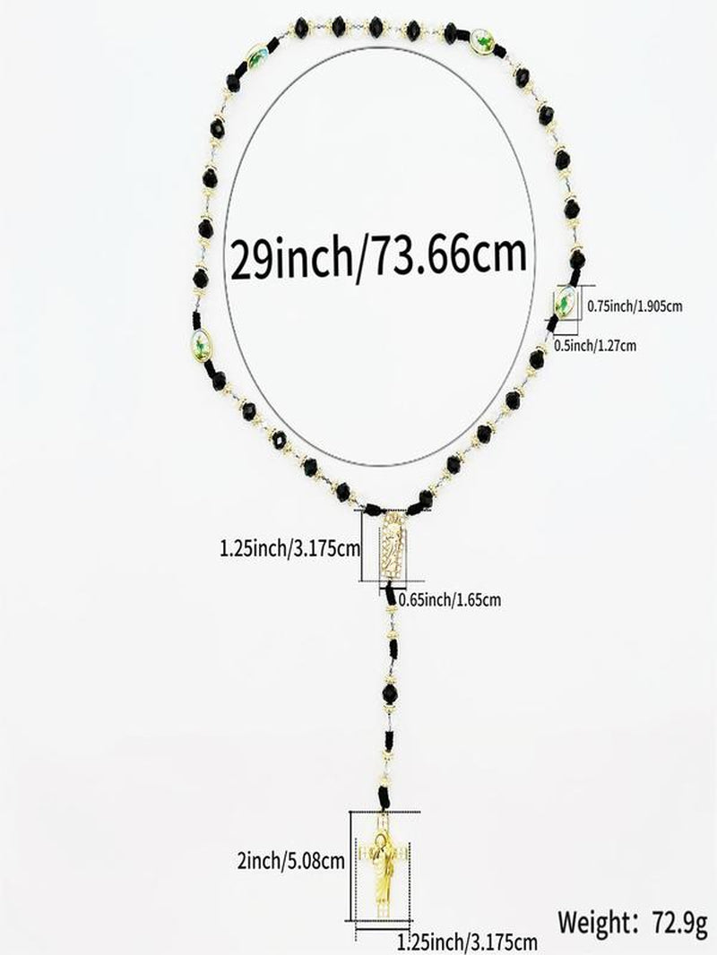 Rosary Saint Jude Virgin Mary Green Crystal Beads Catholic Necklace Cross Pendant Protection Blessing Charm Catholic Handmade Jewelry Gift Charms Car Hanging Charm Christmas Halloween Gift for Men Women