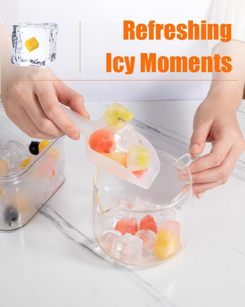 Ice Cube Tray with Lid&Bin, Ice Cube Mold with 56 Cubes, Stackable Ice Trays for Freezer with Easy-Release Silicone Bottom, for Drinks, Coffee, Cocktail