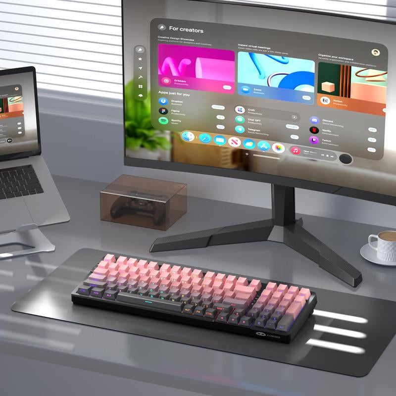 Magegee Light100 Wireless Creamy Keyboard, 96% Gasket, Hot Swappable, 3 Connection Methods, RGB Backlit, 8000Mah Battery, PBT Keycaps Gaming Room Supplies