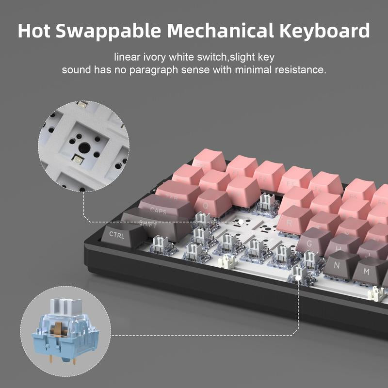 Magegee Light100 Wireless Creamy Keyboard, 96% Gasket, Hot Swappable, 3 Connection Methods, RGB Backlit, 8000Mah Battery, PBT Keycaps Gaming Room Supplies
