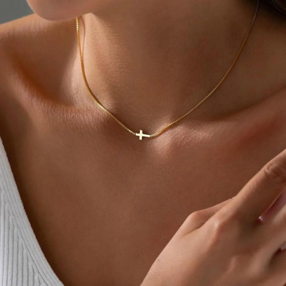 Cross Necklace for Women 14K Gold Silver Plated Dainty Small Cross Pendant Choker Simple Trendy Cute Cross Charm Chain Necklace