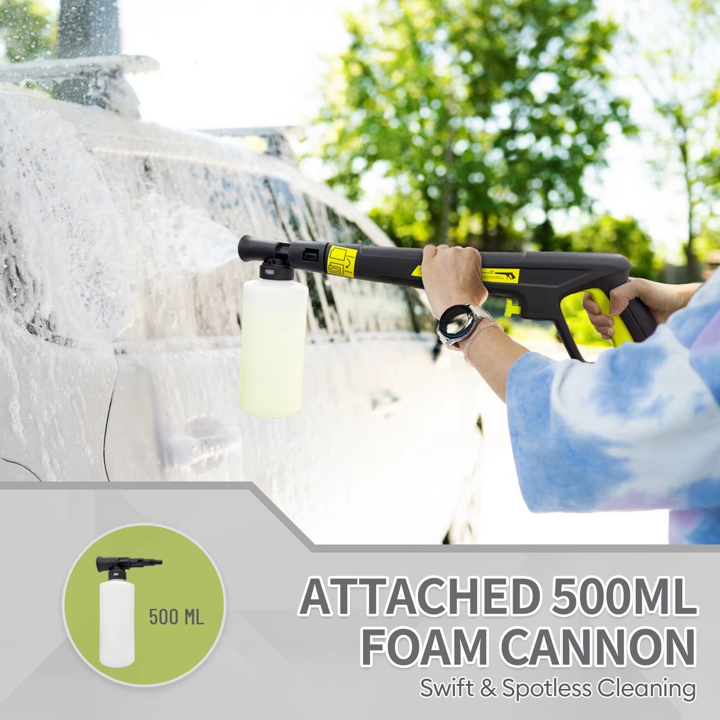 Man washing car with electric pressure washer 4800 PSI