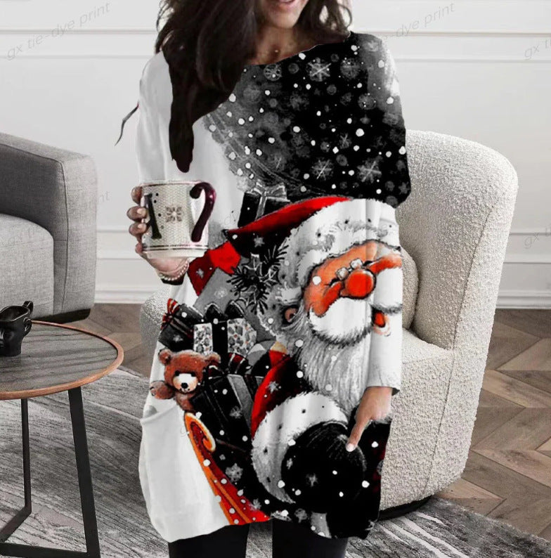 Long Christmas Snowflake Element Round Neck Dress