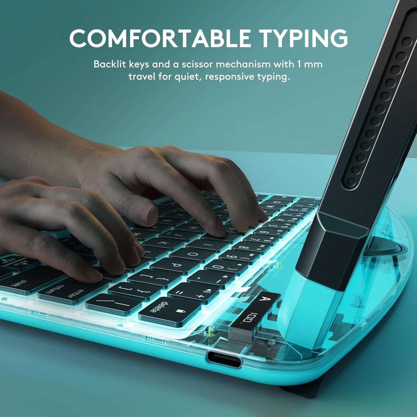 Transparent Case with Wireless Keyboard for Ipad 10.2-In (7Th, 8Th, and 9Th Gen), 7 Colors Backlight, Trackpad, 360°Rotating Stand, Tech Style