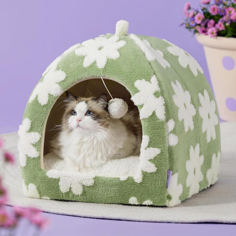 LESURE Cute Cat Beds for Indoor Cats - 2 in 1 Cat Cave Bed with Removable Washable Cushioned Pillow, Cozy Cat Tent House Design Pet Supplies Portable Blanket