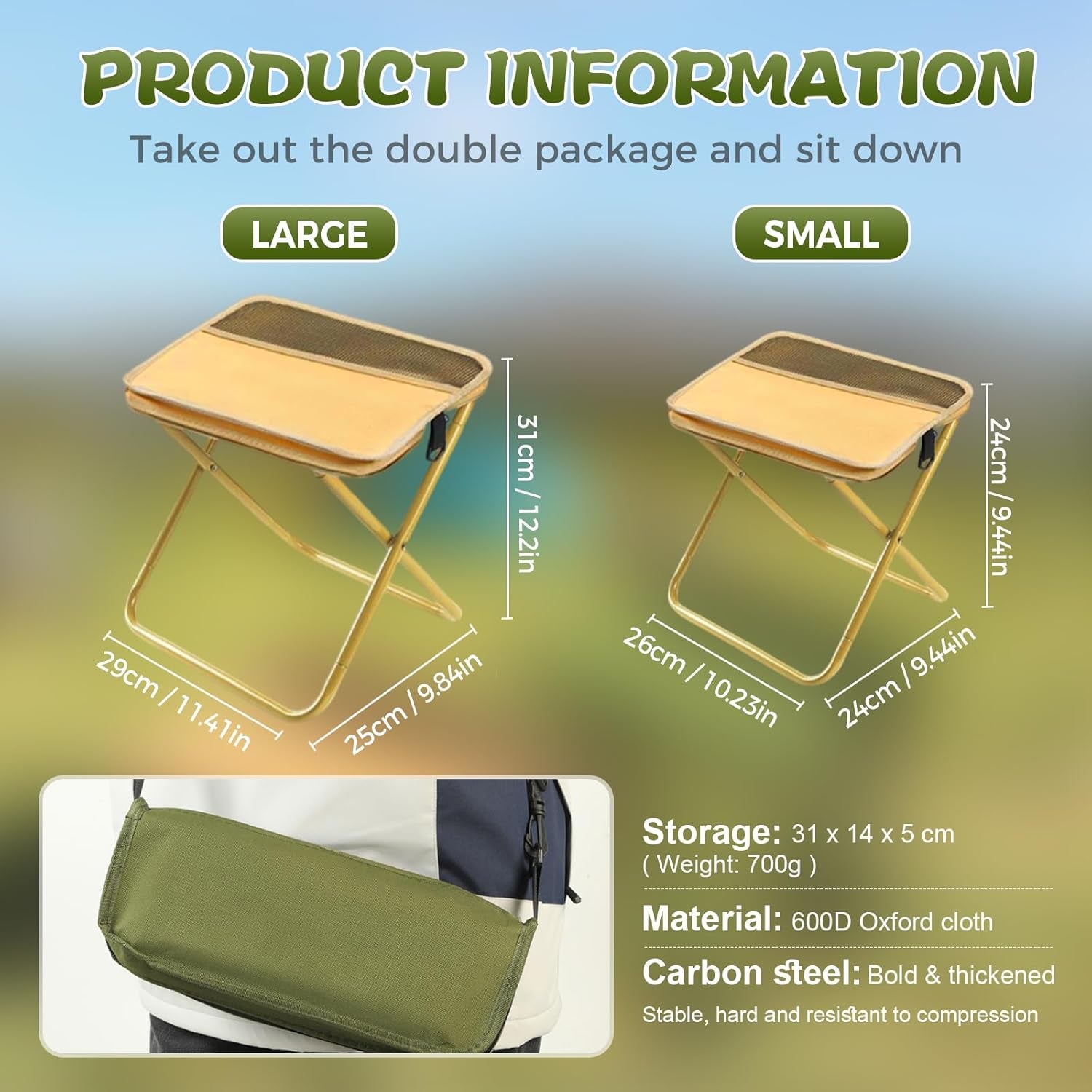 2025 New Portable Stool for Mountaineering and Hiking, Lightweight Foldable Stool with Carrying Bag, Outdoor Footstool for Picnic Hiking Fishing (#Khaki, Large)