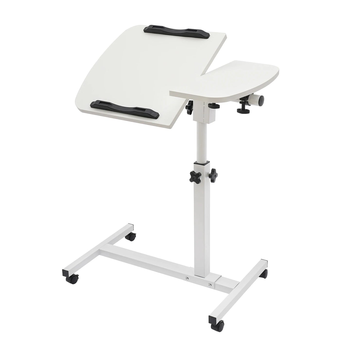 Height Adjustable White Computer Desk Stand with Wheels Adjustable Rolling Laptop Table Suitable for Bedroom, Living Room, Study
