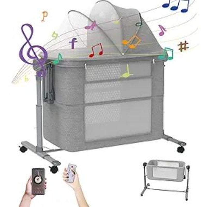 Electric Rocking Bassinet for Baby, 4 and 1 Baby Bedside Bassinets with Remote Control, Portable Bassinets Bedside Sleeper for Newborn with 3-Speed Swings, Baby Crib in Bed with Wheels