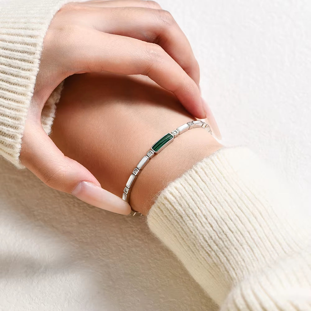 Luxury Synthetic Malachite Moissanite Bracelet 2025New Bangle for Women Men 925 Sterling Silver Engagement Jewelry Gift