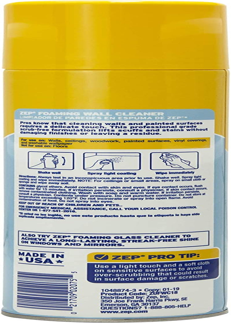 ZUFWC18 Foaming Wall Cleaner, 18 Oz, Clear