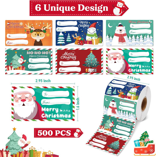 Assorted Christmas gift tags with festive designs and string attachments