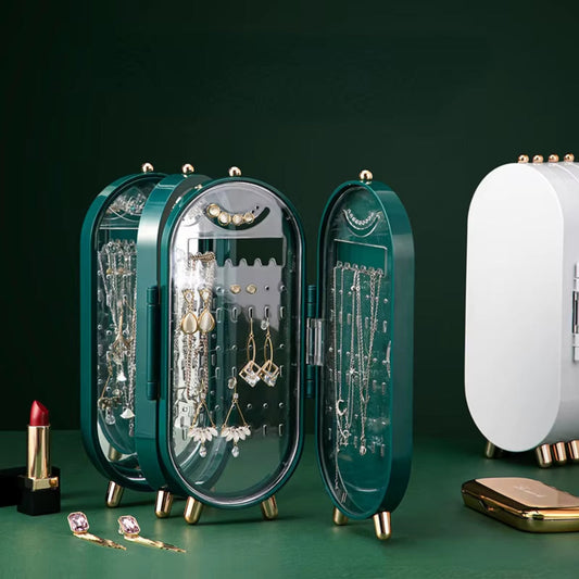 Jewelry box with mirror and multilayer compartments for rings and earrings