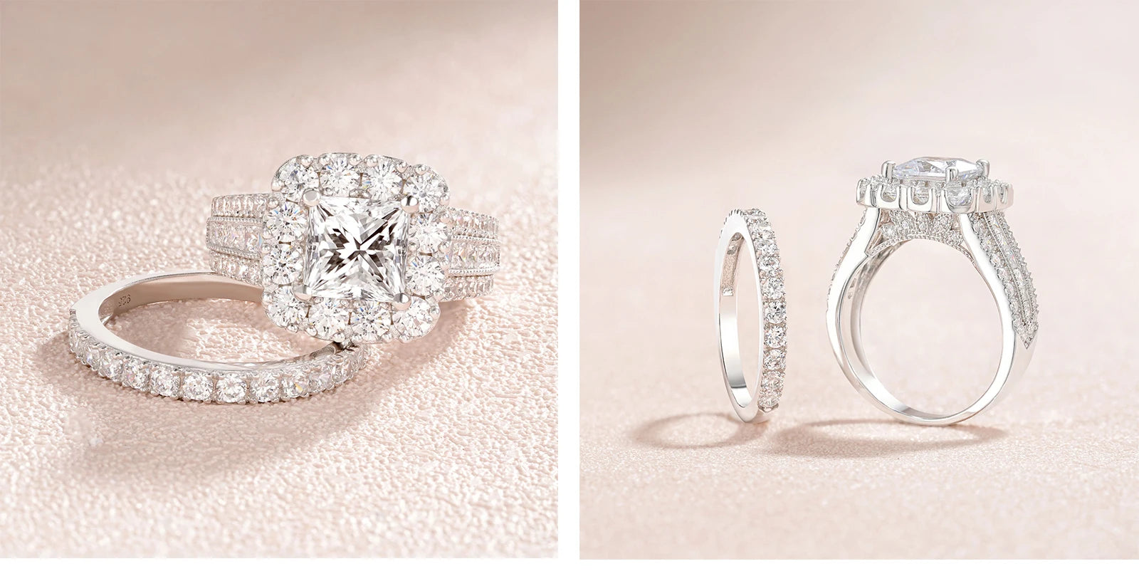 Princess Cut Moissanite Engagement Rings | Sterling Silver Wedding Set