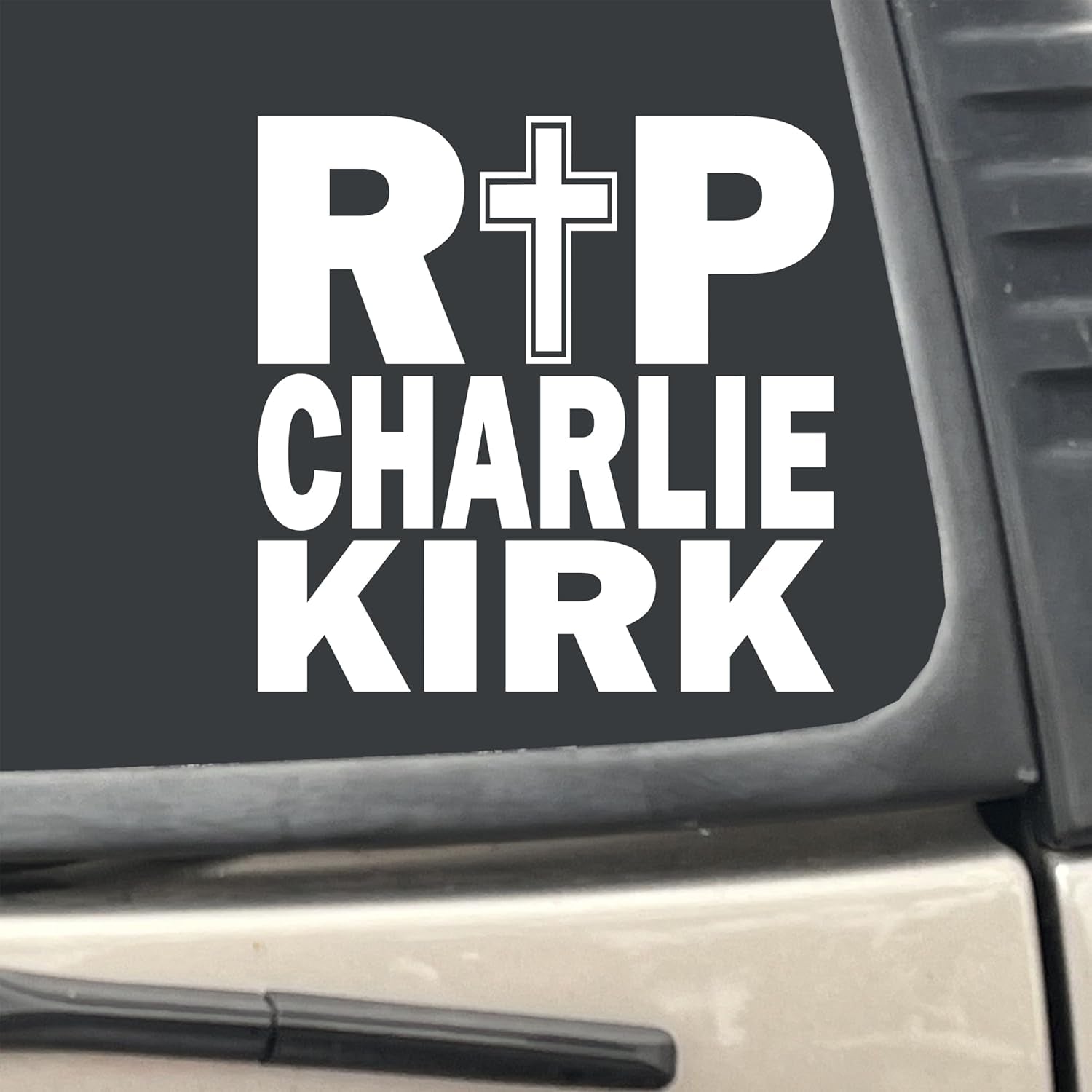 RIP Charlie Kirk sticker decal applied on car window