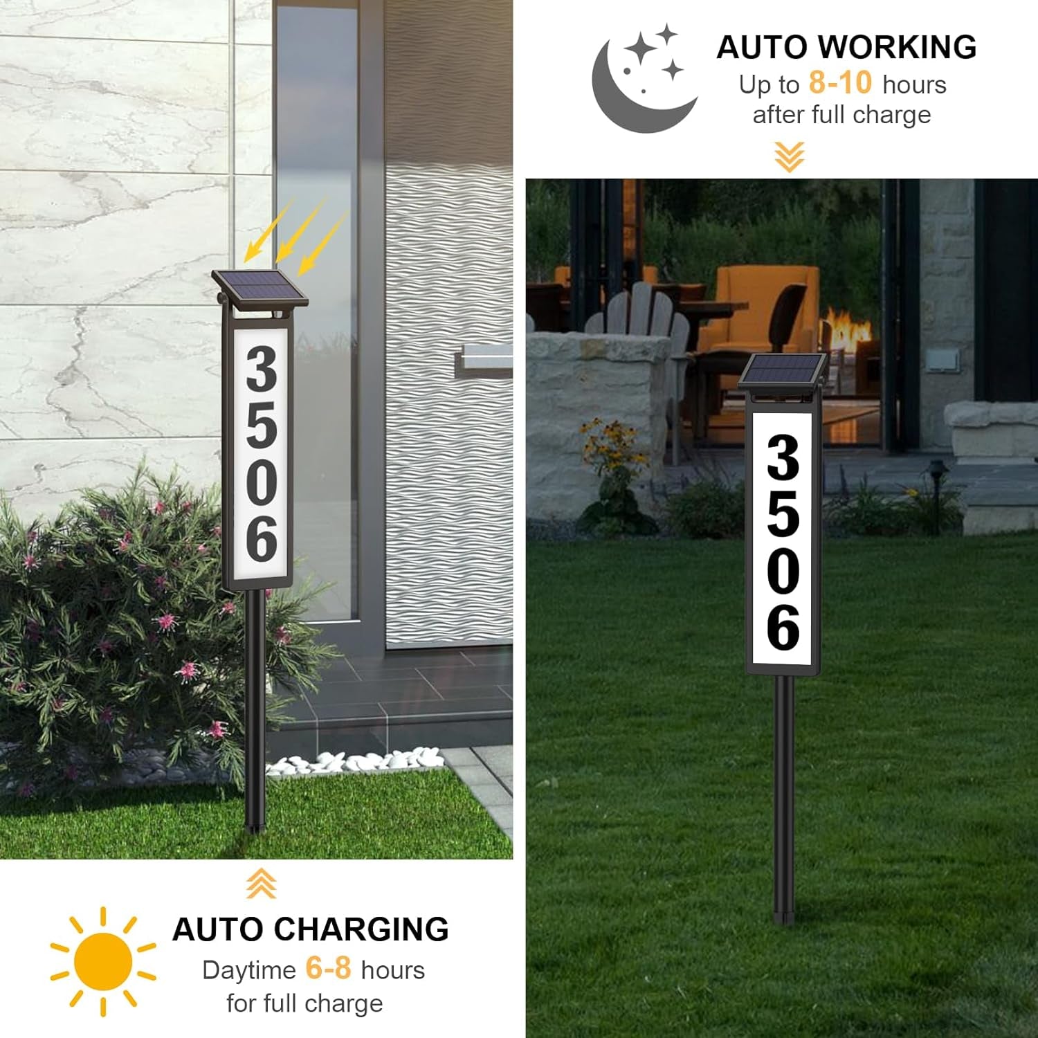 Solar house address sign with bright numbers and waterproof design