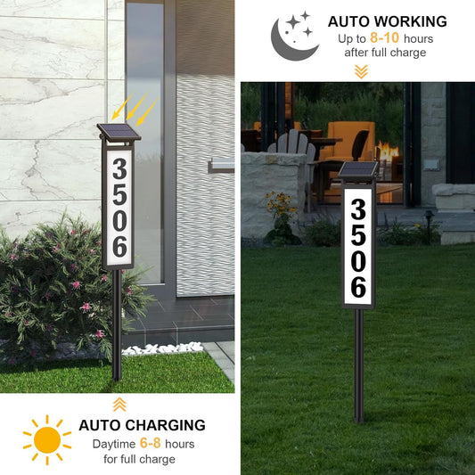 Solar house address sign with bright numbers and waterproof design