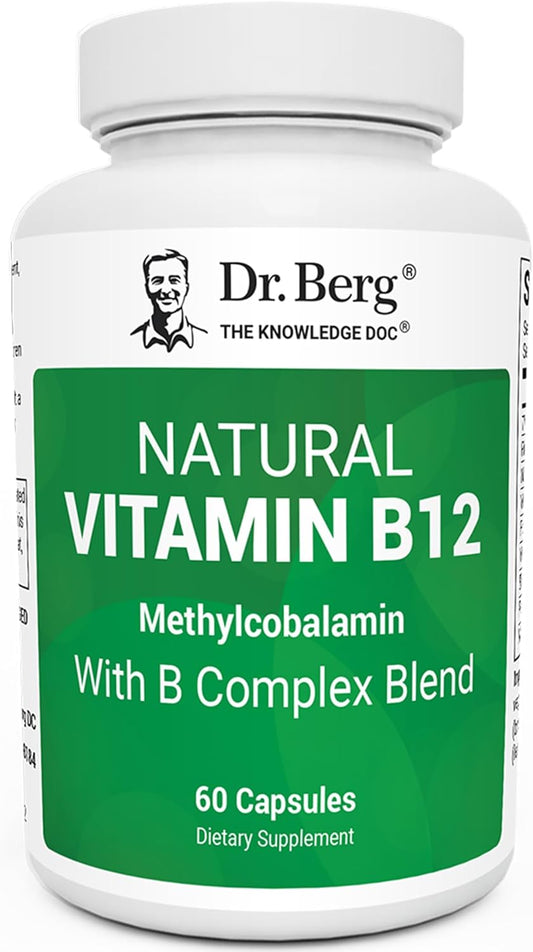 Vegan B12 Supplement bottle with 1000 mcg methylcobalamin, B complex, and magnesium