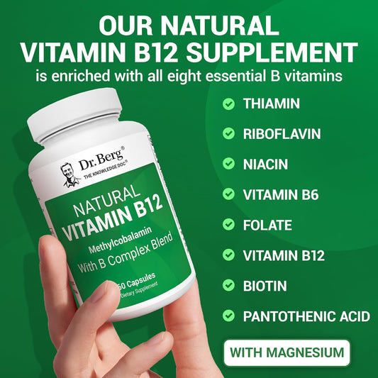 Vegan B12 Supplement ingredients showing natural methylcobalamin, B complex, and magnesium