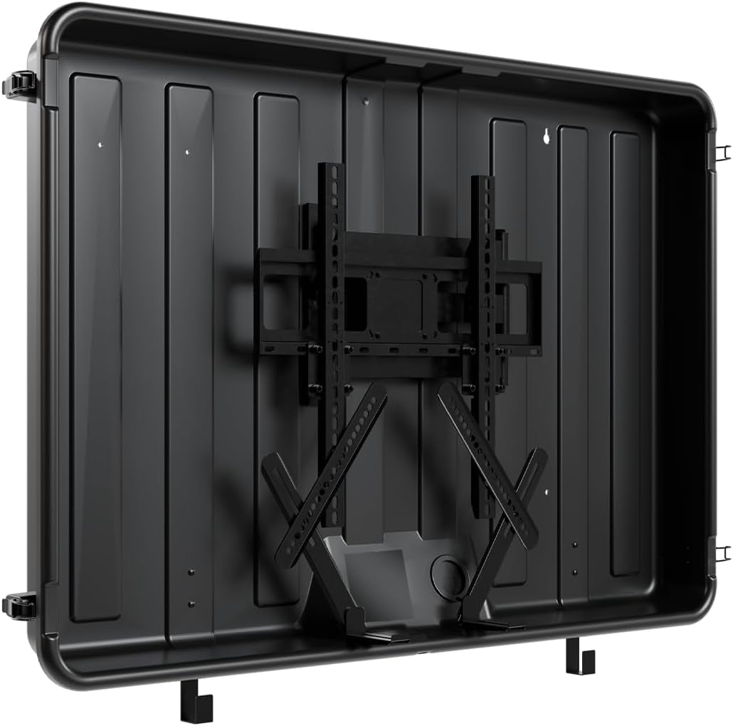 Waterproof TV cover with included articulating sound bar mount