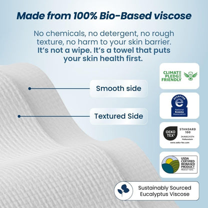 Clean Towels XL™, 100% USDA Biobased Face Towel, Disposable Face Towelette, Eczema Association Accepted, Makeup Remover Dry Wipes, Ultra Soft, 50 Ct, 1 Pack