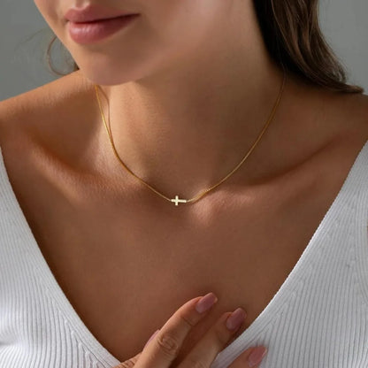 Cross Necklace for Women 14K Gold Silver Plated Dainty Small Cross Pendant Choker Simple Trendy Cute Cross Charm Chain Necklace