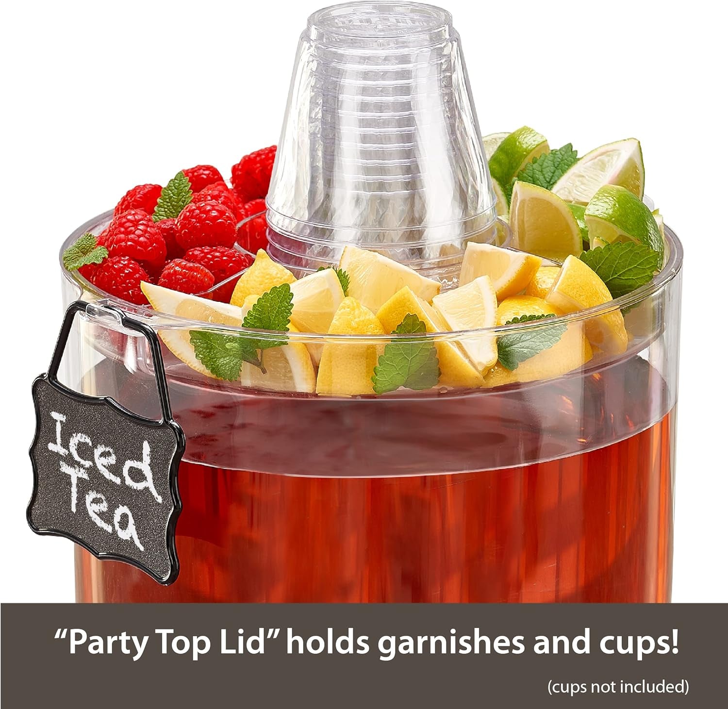 Durable 2 Gallon Beverage Dispenser with Stand - Stackable Drink Server for Parties - Includes Party Top Lid and Chalk Board Tag