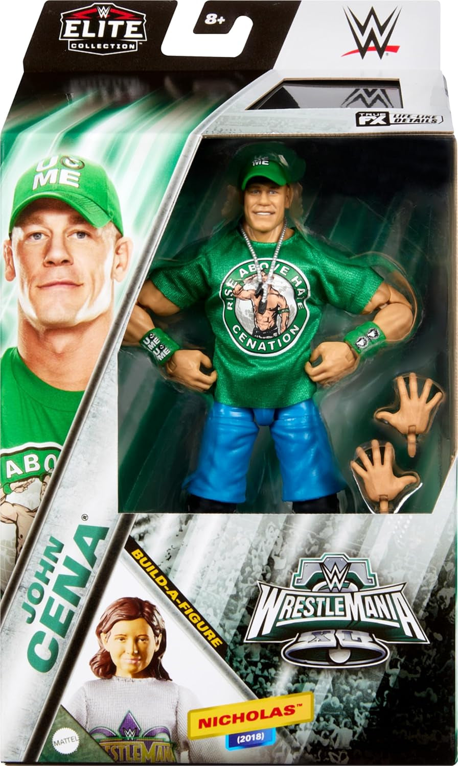 WWE Elite Collection Wrestlemania Action Figure Set, John Cena Collectible with Accessory & Nicholas Build-A-Figure Parts