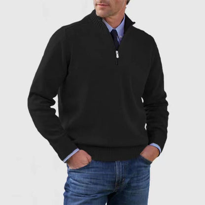 Men’s Stand Collar Zipper Sweater – Winter Fashion Solid Color Knitted Top