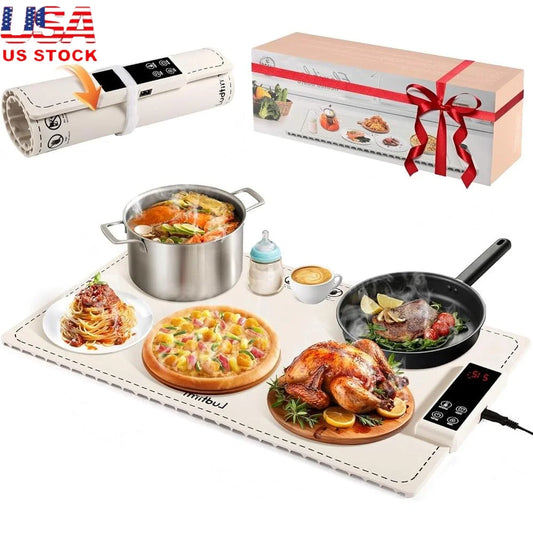 Food Warming Mat Electric Heating Pad Graphene Aluminum Foil 6 Temperatures 5 Timers Child Lock Safety Design Countertop