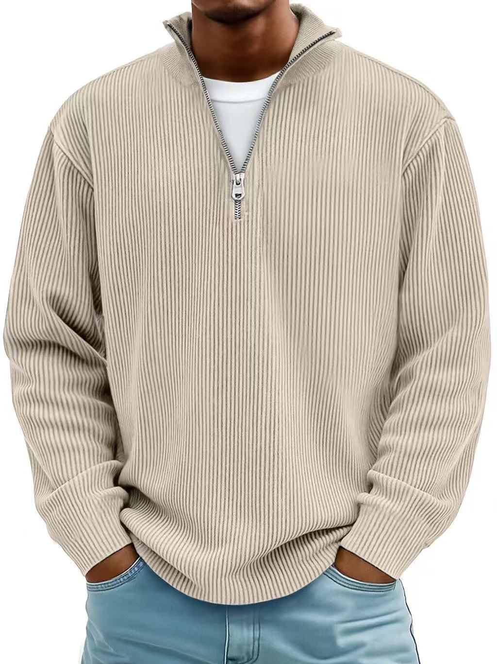 Corduroy Zipper Stand Collar Sweatshirt Fashion Long Sleeve