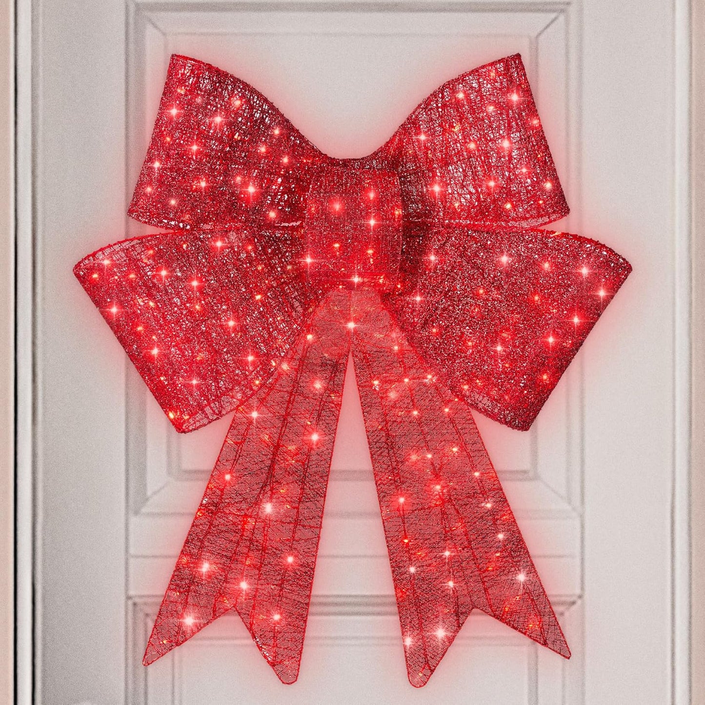 48In Pre-Lit XL Christmas Bow Decoration, Large Outdoor LED Holiday Yard Décor W/ 200 Lights, 8 Light Functions, Timer, Hook