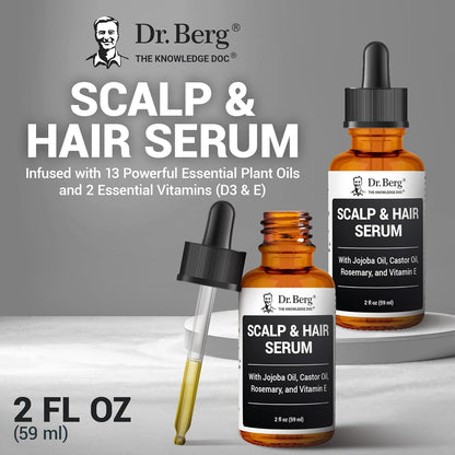 Dr. Berg Scalp & Hair Serum (Improved Formula) with Vitamin D3 & E - Clinically Tested, Paraben- and Sulfate-Free Hair Oil for Women & Men - Includes Rosemary Oil, Castor Oil & Jojoba Oil - 2 Fl Oz