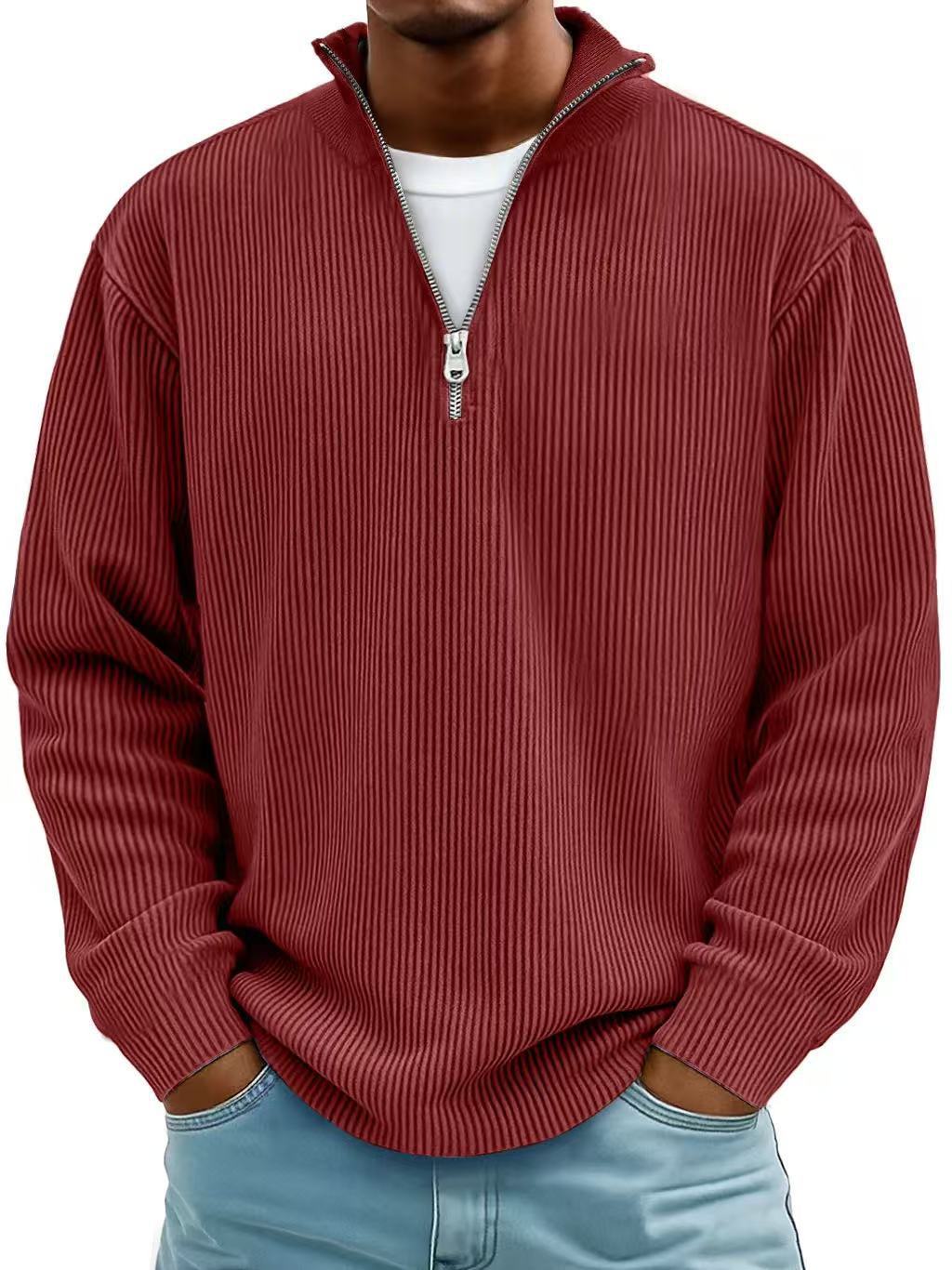 Corduroy Zipper Stand Collar Sweatshirt Fashion Long Sleeve