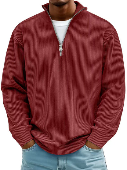 Corduroy Zipper Stand Collar Sweatshirt Fashion Long Sleeve