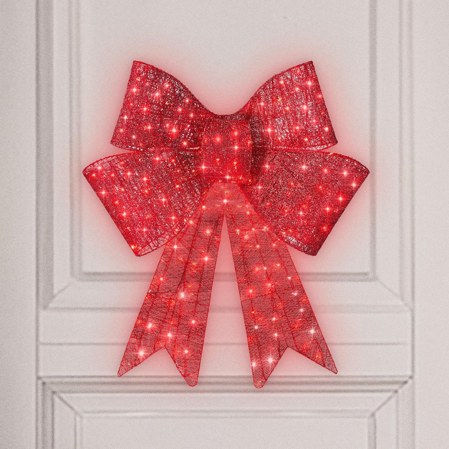 48In Pre-Lit XL Christmas Bow Decoration, Large Outdoor LED Holiday Yard Décor W/ 200 Lights, 8 Light Functions, Timer, Hook