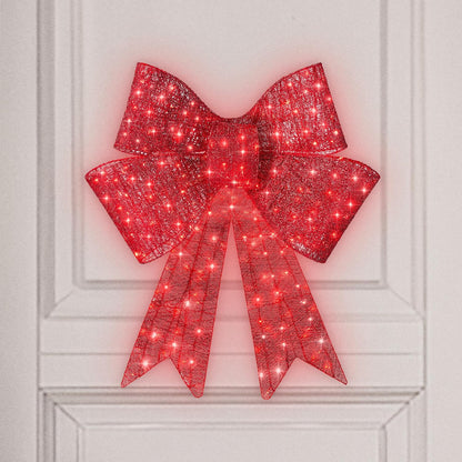 48In Pre-Lit XL Christmas Bow Decoration, Large Outdoor LED Holiday Yard Décor W/ 200 Lights, 8 Light Functions, Timer, Hook
