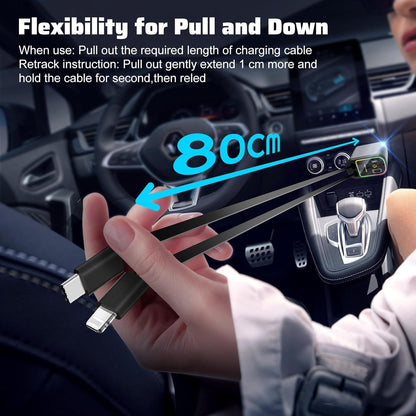 Starlight Retractable Car Charger: Car Accessories with Starlight in Car Roof, Car Chargers USB C, Fast Charging Adapter & Dual Charge Ports, 4 in 1 Car Phone Charger for Iphone Ipad Airpods