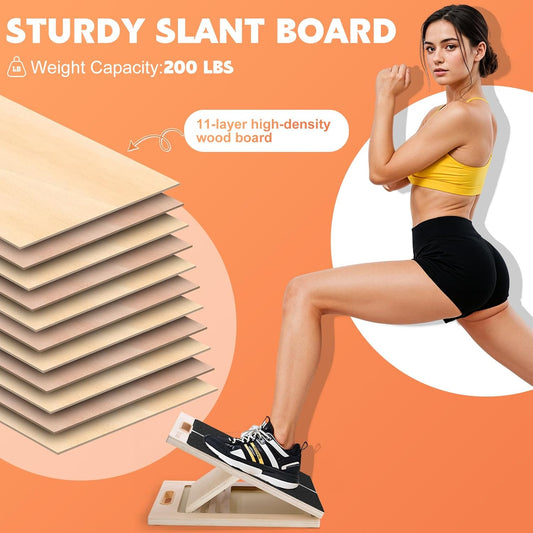 Slant Board for Calf Stretching, Adjustable Wooden Calf Stretcher Incline Board, Calf Stretch Board for Squats Leg Knees Heel Ankle Stretching