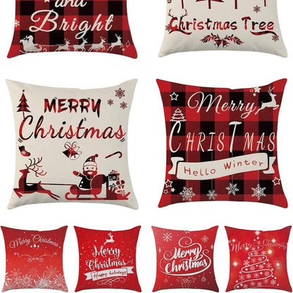 Christmas Themed Pillow Cover, 4 Counts/Set Merry Christmas Letter & Tree & Snowman & Bell Pattern Cushion Cover(Without Pillow Core)