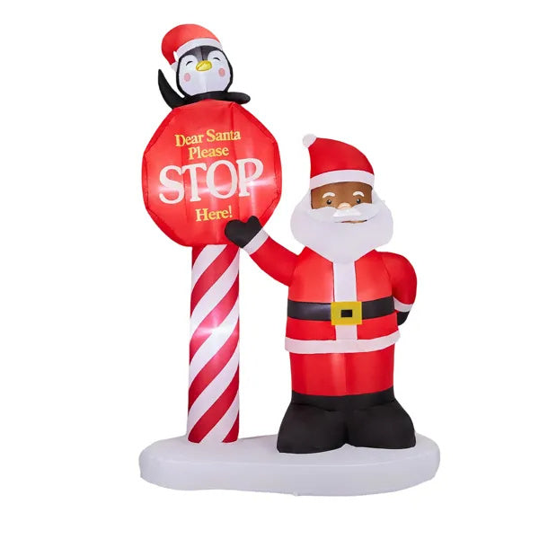 8.2FT Lighted Christmas Inflatable Black Santa & Road Sign