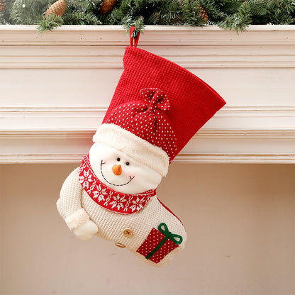 Large Red & White Knitted Christmas Stocking — Santa Claus Fireplace Décor