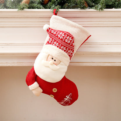 Large Red & White Knitted Christmas Stocking — Santa Claus Fireplace Décor