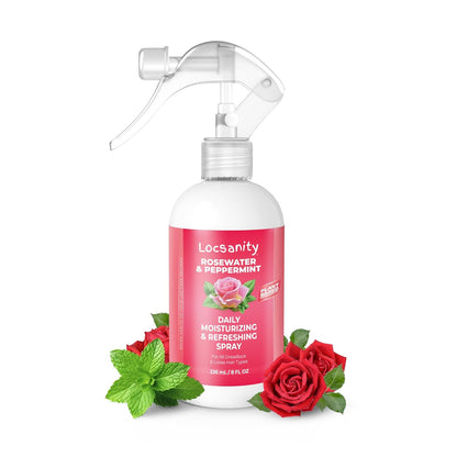 Daily Moisturizing Refreshing Spray for Locs, Dreadlocks - Rose Water and Peppermint Hair Scalp Moisturizer, Dreadlock Spray - Natural Loc Care and Maintenance (8Oz)