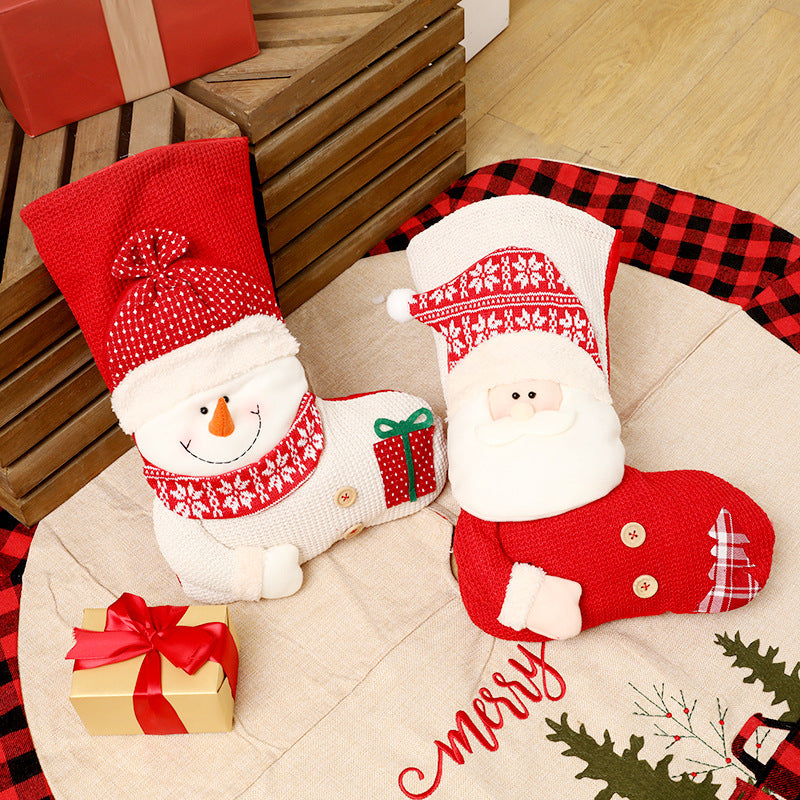 Large Red & White Knitted Christmas Stocking — Santa Claus Fireplace Décor