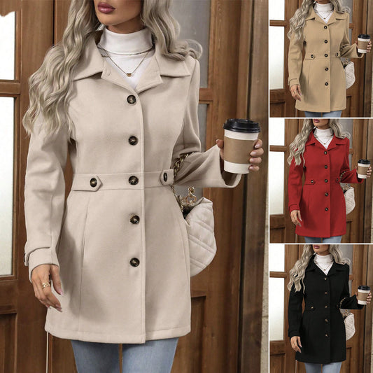 Elegant Single-Breasted Woolen Coat for Women