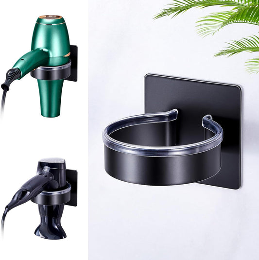 Blow Dryer Holder Wall Mounted, Black Hair Dryer Holder, Stainless Steel Blow Dryer Organizer, Hair Tool Organizer for Hair Dryer Hanger, Adhesive Hair Dryer Storage for Bathroom Barber Shop