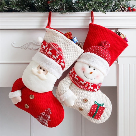 Large Red & White Knitted Christmas Stocking — Santa Claus Fireplace Décor