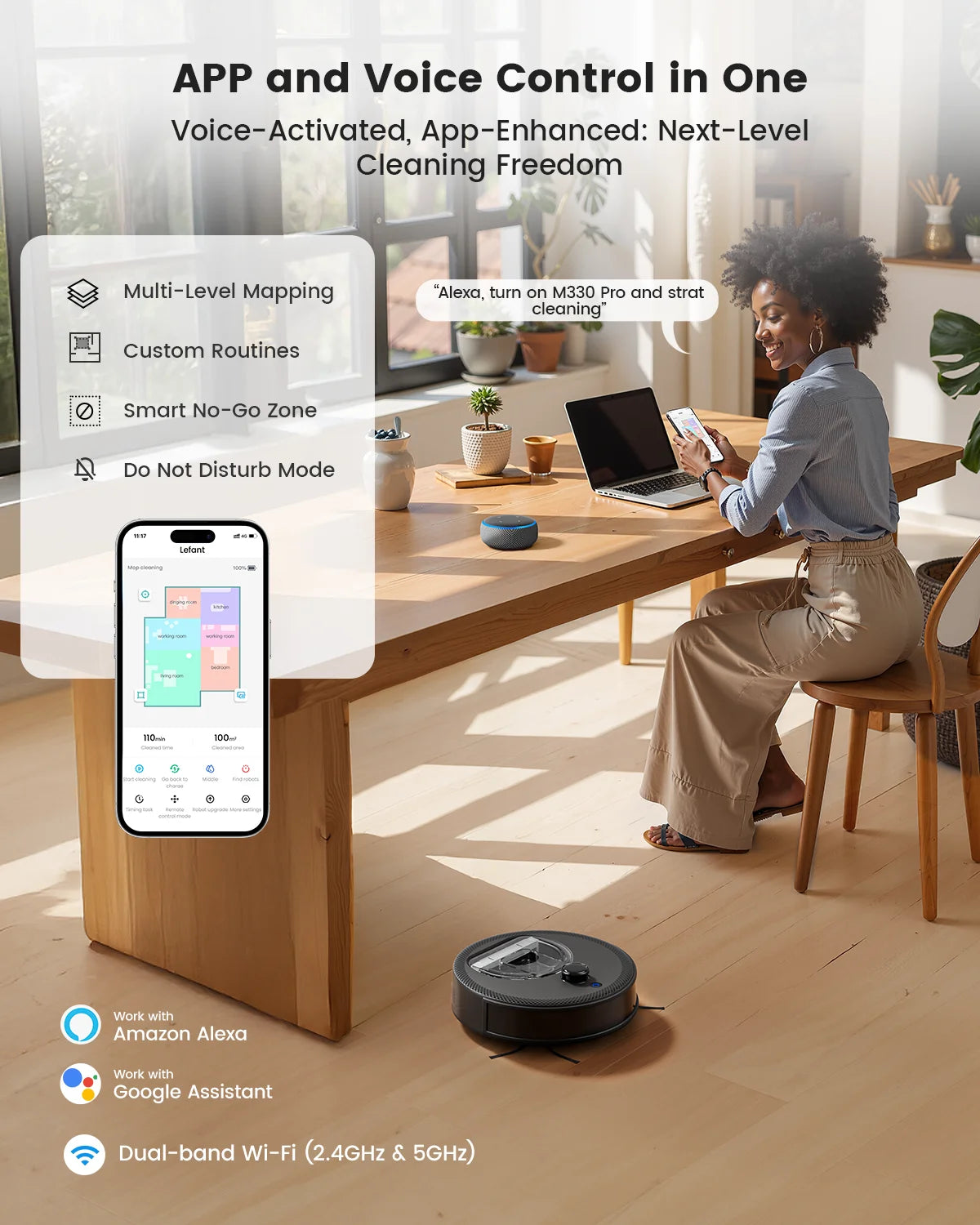 M330 Pro Robot Vacuum and Mop Combo, 5000Pa,Dtof Lidar Navigation, Alexa/Google/Wifi,Ideal for Pet Hair