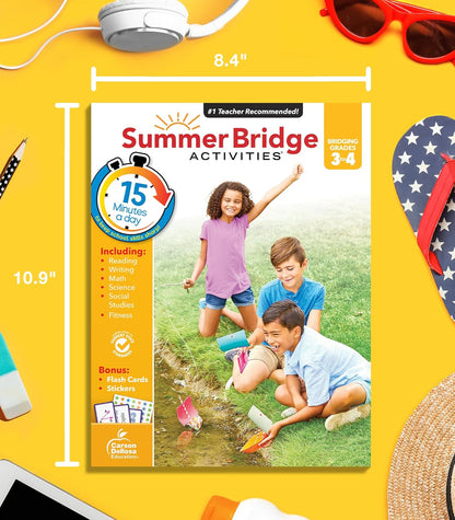 Summer Bridge Activities 3Rd to 4Th Grade Workbook, Activity Book with Math, Reading Comprehension, Science, Fitness, Social Studies, Writing Practice, and Flash Cards